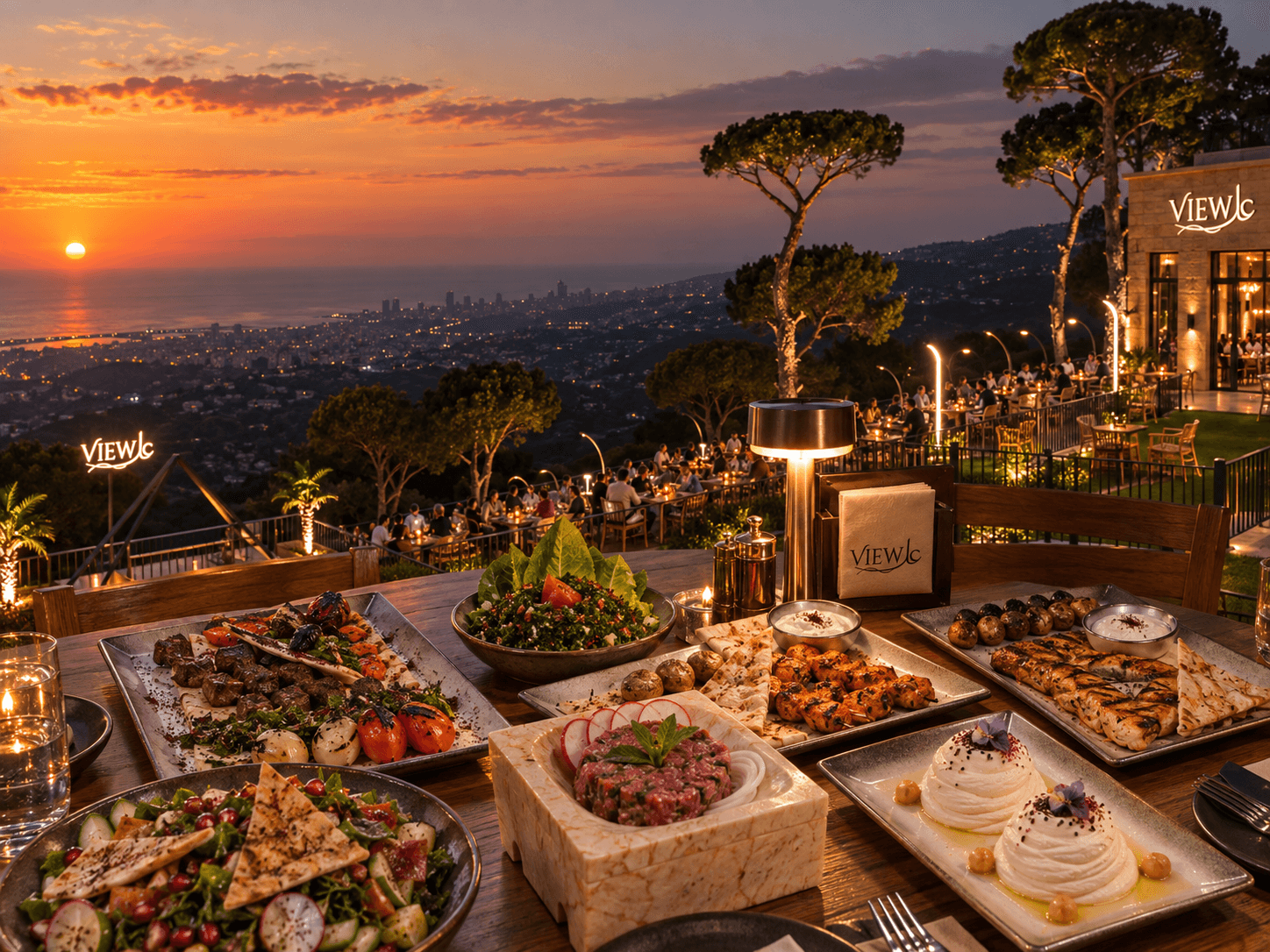 Lebanese dishes overlooking Beirut at Aal View