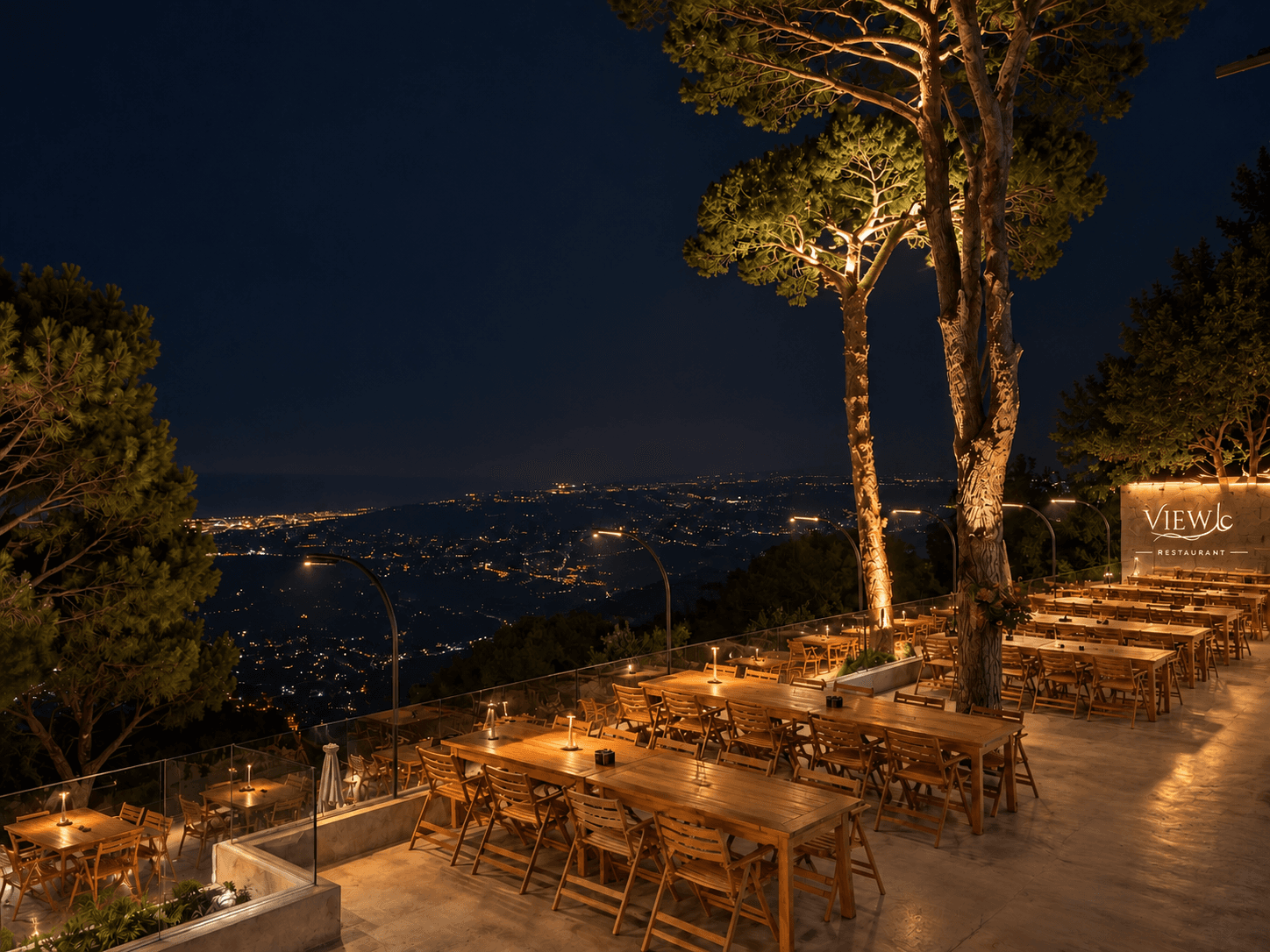 Aal View terrace overlooking Beirut at night